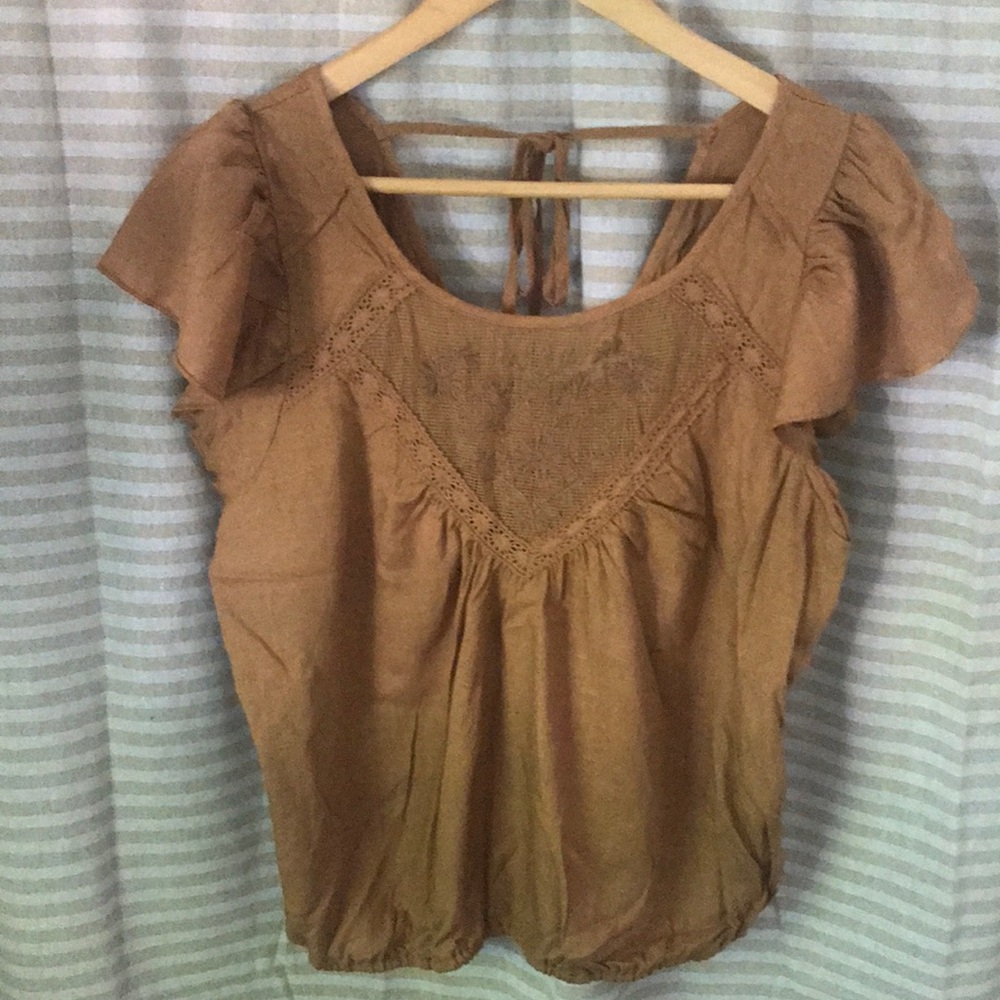 Linen/cotton blend tie back blouse